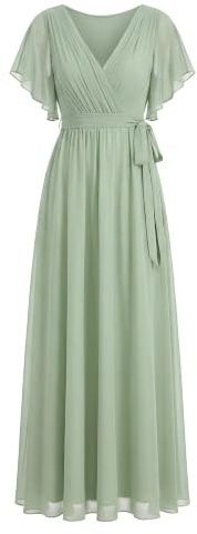 Ever-Pretty Vestito da Sera Donna Elegante Stile Impero Scollo a V Maniche Corte Lungo Chiffon Abito da Sera Menta Verde 46