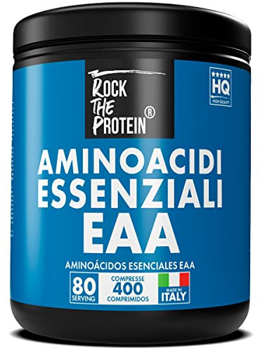 EAA Aminoacidi Essenziali Compresse Rock The Protein® Matrice di 8 Amminoacidi Essenziali Con BCAA, Pre Workout Post Workout, Favoriscono Crescita E Recupero Muscolare, Essential Amino Acids