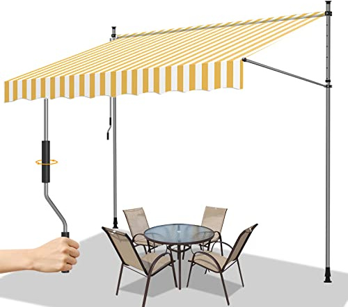 Gimisgu Tenda da Sole a Morsetto con manovella, 250x120cm, Retrattile Manuale, Regolabile in Altezza, Idrorepellente, Protezione Solare, Senza Forare, Facile da Installare, Arancione Bianco
