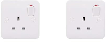 Schneider Electric Lisse White Moulded - Switched Single Power Socket, 13A, Double Pole, GGBL3010DS, White (Pack of 2)