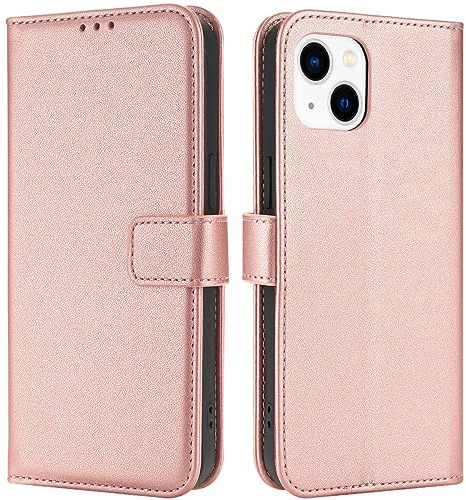TQIAHF Cover per iPhone 13 / iPhone 14 Custodia a Libro in Pelle con Porta Carte Magnetica Libretto Portafoglio Flip Case Antiurto Telefono Protezione Completa,Oro Rosa