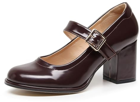 VenusCelia Women's Mary Jane Pumps Heeled Shoes (8 M US,Brown)
