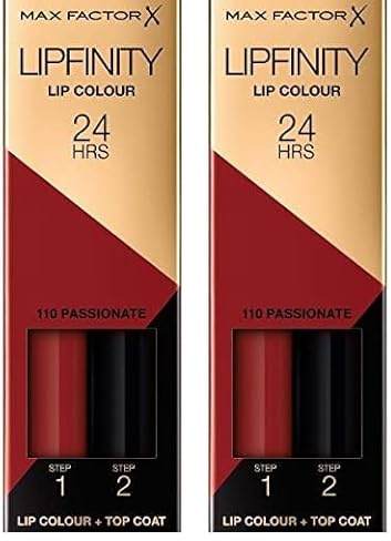 Max Factor Lipfinity Lip Colour Passionate 110 – Kussechter Lippenstift mit 24h Halt ohne auszutrocknen, mit intensiver Farbabgabe, präzisem Applikator & intensiv pflegendem Gloss-Top Coat