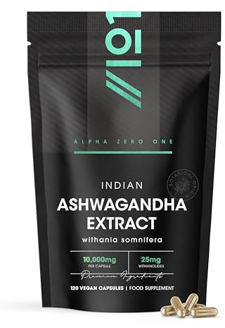 Ashwagandha Extract 10,000mg - 5% Withanolides (25mg) - 120 Vegan Capsules - Made with BioPerine® Black Pepper for Higher Bioavailability (4 Month Supply) by Alpha01