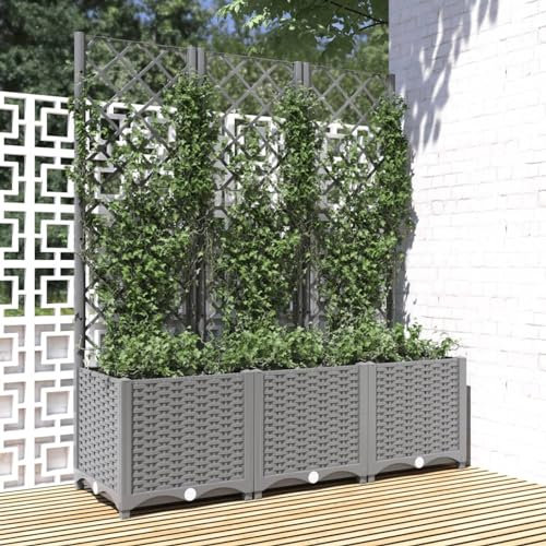 Homgoday Fioriera da giardino con traliccio, fioriera da giardino a pannello per piante rampicanti, per patio, cortile, ingresso esterno, balcone, aiuola rialzata, fioriera nera, 120 x 120 x 136 cm,