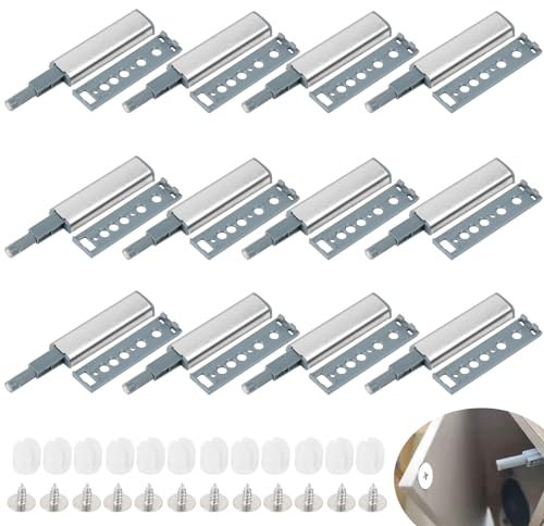 TAIXING 12 Stück Push to Open Türöffner Drucktüröffner, Edelstahl Türdämpfer, Magnetische Schranktür Dämpfer, Softclose Türdämpfer, für Schränke Türen Sideboards Möbel Schubladen Schranktür