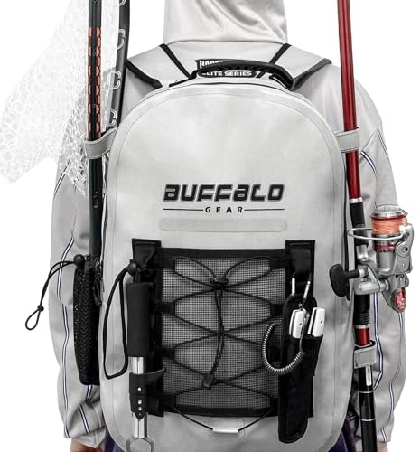 Buffalo Gear Waterproof Fishing Backpack With Rod Holder, 26L Fly Tackle Storage for Fishing