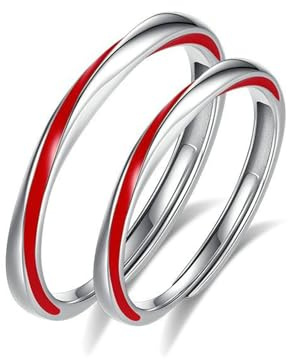 BCughia Anello con Filo Rosso Coppia, Anelli in Argento 925 Linea Rossa Anelli di Fidanzamento Donna Anniversario Matrimonio Anelli Regolabile
