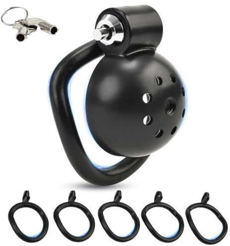 Push-Lock Cage de Chasteté Pénis Hommes Cages de Chasteté,avec 5 Anneaux de Pénis Chasteté Arc,Flat Chastity Cage Male Small Cage Chastetée,Ceintures de Chasteté,SexToys Homme Kit BDSM (Noir，Cage)