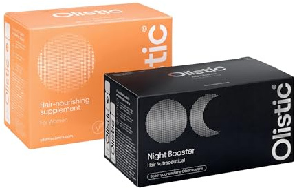 Olistic - Night Booster 28 Viales + Women 28 Viales, Suplemento Capilar Natural y Vegano para Mujeres, Fortalece, Regenera y Previene la Caída Mientras Duermes y Durante el Día