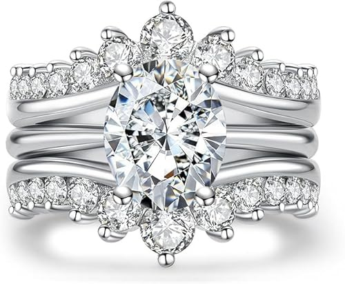 aomoso Anillo para Mujer - Anillo de Moissanita de 3 CT con Forma de Corona - con Certificado GRA, Plata Pura 925, Talla Ovalada, Color D, Grado VVS1, Adecuado para: Cita/uso Diario/Boda/Aniversario