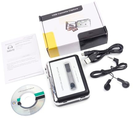 YINGhhh Convertidor de casetes USB portátil a MP3 para digitalizar sonido analógico a archivos MP3 sin instalación de software, reproductor de casete USB