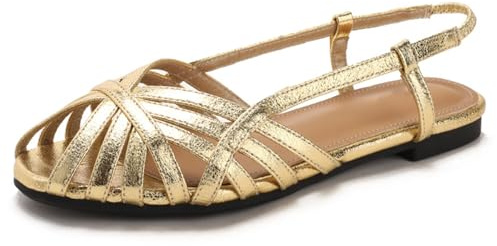 d'oro,37 EU,Sandali Donna con Cinturino Dietro Sandali Bassi Gladiatore Listini Effetto Metallico Fasce Incrociate Punta Aperta Tallone Aperto Stile Vintage Mare Vacanza Viaggio