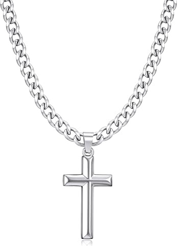 TINGN Korskedja för män och pojkar silver guldfärger rostfritt stål enkelt kors hänge halsband för män enkla smycken låda kedja 40 cm – 60 cm kristna dopkors gåvor