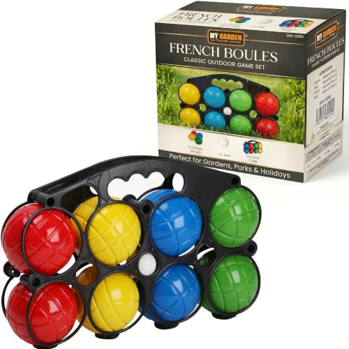 French Boules Set 8x Plastic Bocce Balls, 1x Jack & 1x Carry Case – Water Filled Petanque Boules Set for Garden Game, Beach, Camping & Outdoor - Lawn Bowls Game for Family Fun