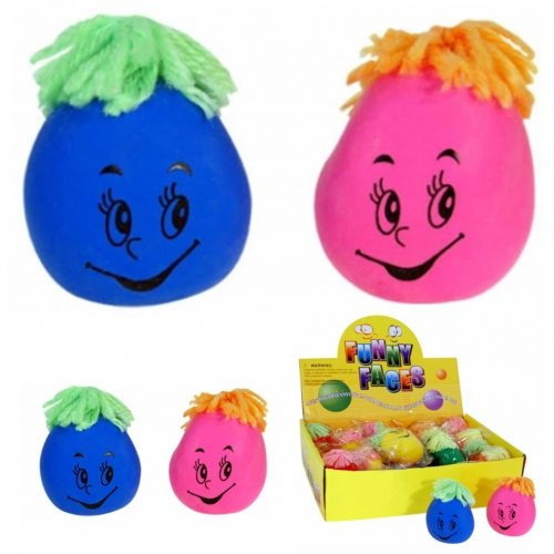 6 x Knautschgesicht 7cm, mit Wollhaaren, Stressball, Knetball, Antistressball