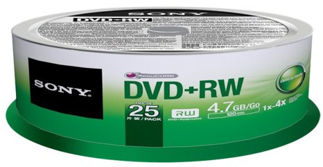 Sony 25DPW47SPM 4x DVD+RW Rewritable DVD Media - 25-Pack Spindle