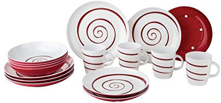 Gimex Camping Geschirr Melamin Set 16 tlg. für 4 Personen Classic Line Twist red Antirutsch