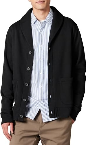 Amazon Essentials Cardigan à Manches Longues et Col Châle, en Molleton Homme, Noir, XXL