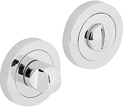 Set di leve di design, per porta del WC e del bagno, con serratura a vite e rotazione, cromate lucide, con rosetta a vite