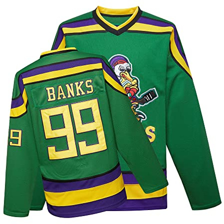 Mighty Ducks Jersey film ishockeytröja S-XXL Charlie Conway #96 Adam Banks #99 90S Hip Hop kläder för fest, #99 grön, XXL