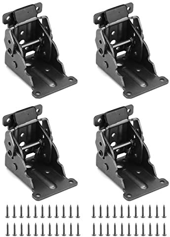 QWORK® 4 Piezas Bisagras Plegables Mensula Plegable de 90 Grados para Patas de Muebles Herrajes para Mesas Plegables con 40 Tornillos - Negro