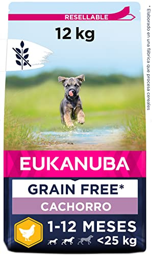 Eukanuba Valpfoder spannmålsfri med kyckling för små och medelstora raser – torrfoder utan spannmål för juniorhundar, 12 kg