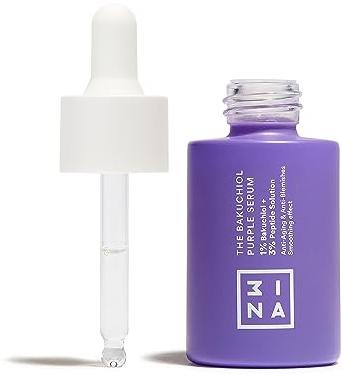 3INA MAKEUP - The Bakuchiol Purple Serum - Serum Facial con 1% Bakuchiol + 3% Péptidos - Serum Antienvejecimiento Antimperfecciones con Efecto Alisador e Hidratante - Vegan - Cruelty Free