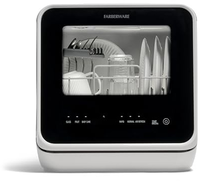 Farberware Portable Countertop Dishwasher with 5-Liter Built-in Water Tank - 5-Program System for Home, RV, and Apartment - Wash Dishes, Glass, and Baby Products