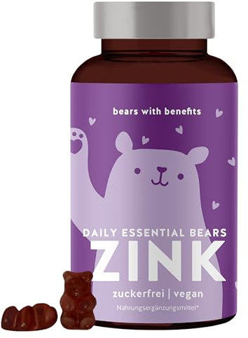 Zink Gummibärchen - Für Haut, Haare und Immunsystem - Mit 15mg Zinkcitrat pro Tagesdosis - 45 Stück - Vegan - Zuckerfrei - Bears with Benefits