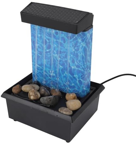 Fuente de Agua de Mesa, Fuente de Agua Interior con Rocas de Río y Luces LED, Fuente de Mesa en Cascada Iluminada, Cable USB de 5 V o Funciona con Pilas para Decoración del Hogar