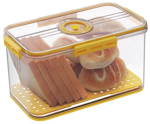 Gifhomfix Bread Bins for Kitchen Counter, Time Recording Air Tight Bread Storage, Bread Storage Containers with Lid, Bread Box Plastic for Homemade Toast, Bagel, Donut and Cookies, Yellow
