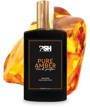 PSH Pure Amber - Agua de Perfume para Perros y Gatos - Fragancia Especiada y Cálida - No Reseca la Piel - Incluye Mini Envase Recargable para Paseos - 50 ml