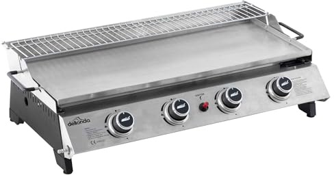 Dellonda 4 Burner Portable Gas Plancha with Warming Rack, 10kW Stainless Steel - DG277