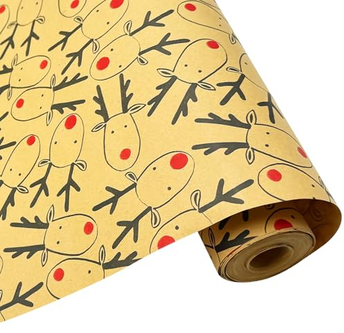 Rollo de papel para envolver regalos grande, 60 cm x 12 m, papel de regalo de alce reciclable para Navidad, cumpleaños, decoración de festivales y fiestas de Halloween