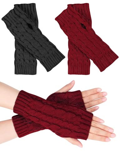 MELLIEX 2 Paar Halb Fingerlose Handschuhe, Damen Pulswärmer Winter Strickhandschuhe Warm Kurzer Halb Handstulpen Unisex