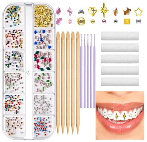 Tänder smycken ädelstenar - Attraktiva tanddiys kit, kristallreflekterande | tand | Långvarig tandkit, 12 reflekterande tänder för halloween dekorationer, tandprydnad smyckes-kit