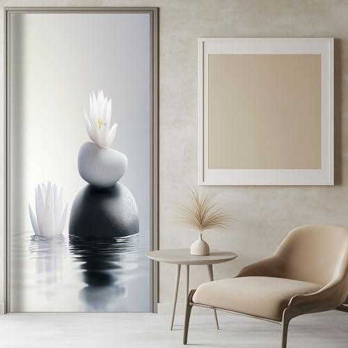 Pegatinas Para Puertas Piedra de meditación de loto 77x200 cm gris 3d Mural Autoadhesivo Decoración Del Hogar, Pegatina de Pared Arte Dormitorio Cristal BañO Extrable