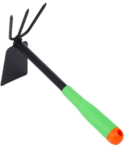 2 in 1 Garden Hand Rake & Hoe, Steel Heavy Duty Gardening Tool for Loosening Soil, Weeding & Digging