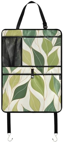 Organizador protector de asiento trasero de coche con hojas verdes con soporte para tableta, organizador para colgar en el coche, alfombrillas para niños
