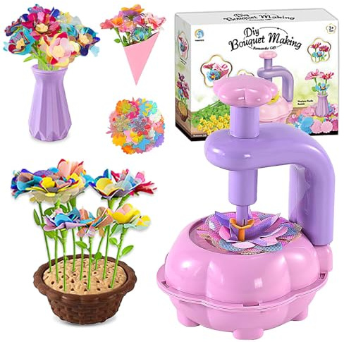 KBIBCK Fabric Flower Bouquets Toys,DIY Flower Bouquet Kit for Girls,with FlowerPress, Basket, Vase, Base, Arts and Crafts Gifts,Fabric FlowerMaking Kit, STEM Toys for Toddlers Girls Birthday Gifts