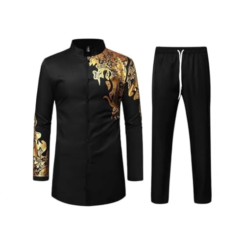 NaLatia Costumes Africains pour Hommes Ensemble 2 Pièces Manche Longue Chemise et Pantalon Décontractés Tenues Dashiki Traditionnelles Vêtements Survêtement