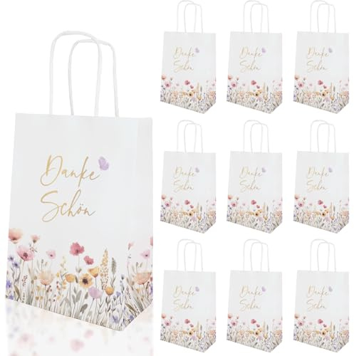 10 bolsas de regalo pequeñas con diseño de flores – 15 x 8 x 21 cm – Bolsas de papel con asa – Embalaje perfecto – Regalos de agradecimiento – pequeñas bolsas de regalo