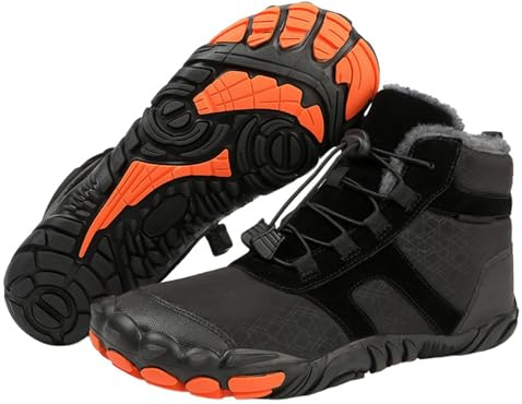 Hike Barefoot Boots Women Mens Barefoot Waterproof Winter Boots Fur Lined Non-Slip Snow Boots Wide Toe Box Ankle Boots Zero Drop Sole Hike Shoes for Hiking Walking Outdoor Unisex D-Black
