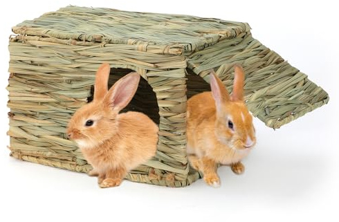 HYLYUN Rabbit House, Foldable Grass House for Bunny, Small Animal Hideout