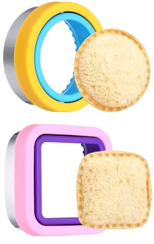 QUARKZMAN 2 Pcs Cortador Y Sellador Sándwich, Adorables Cortadores De Galletas, Accesorios Para Almuerzo Moldeador De Pan Descrustador Formas Cuadrada Y Redonda Para Lonchera.