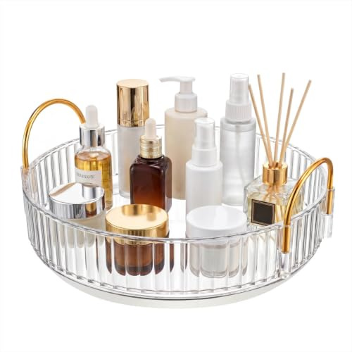Organizador de Maquillaje Giratorio de 360 Grados, Bandeja Organizadora de Perfumes de Maquillaje, Organizador de Cosméticos Giratorio para el Cuidado de la Piel para Tocador Baño (1 Nivel-Claro