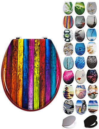 Grafner MDF WC Sitz viele schöne Motive zur Auswahl - stabile Qualität - einfache Montage WC Deckel Klobrille (Colored Planks)
