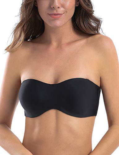 MELENECA Damen Trägerloser BH - Bügel,Ohne Einlagen,Große Größe Minimizer Bandeau BH Schwarz 85C
