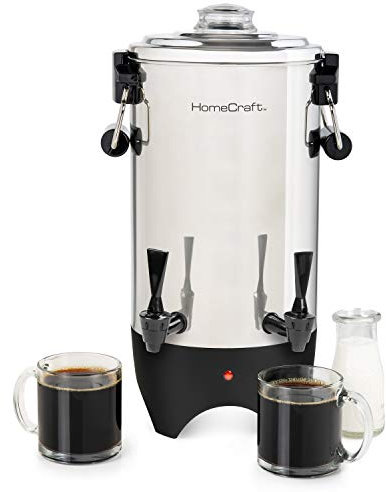 HomeCraft 45-Cup Coffee Urn and Hot Beverage Dispenser with Double Dripless Faucet, Quick-Brewing, Stainless Steel